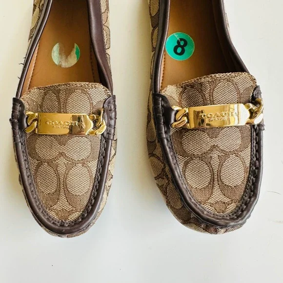 COACH Signature Jacquard Driving Loafers Brown Monogram Gold Hardware Size 8 - Picture 5 of 9